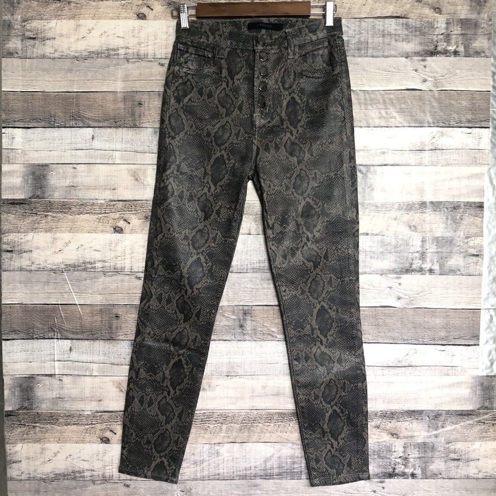 J Brand 'Lillie' Coated Snake-Print Crop Skinny Jeans, Coated Boa- Size 26